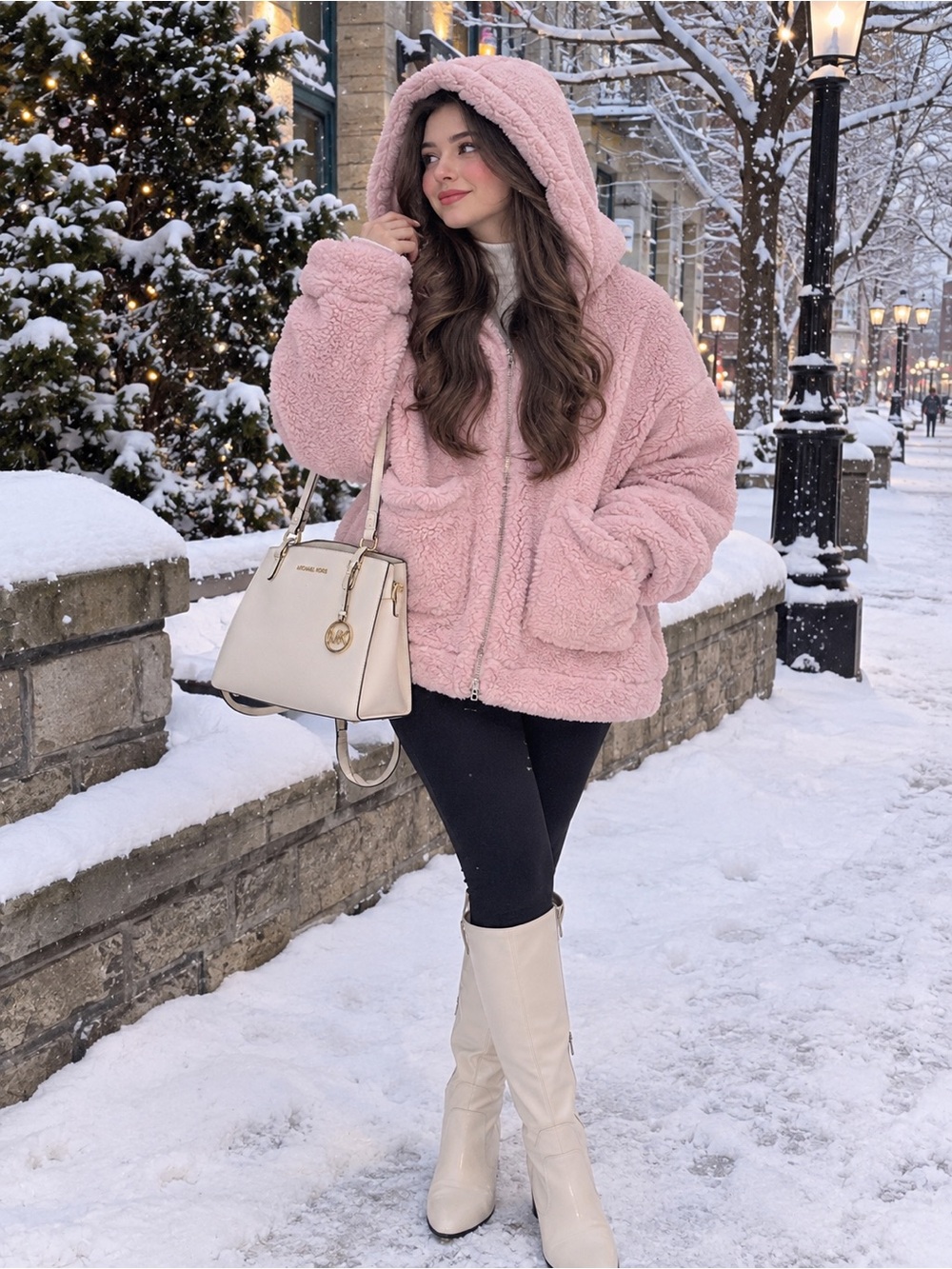 Pink Rose Plush Hooded Teddy Coat in Blush Pink